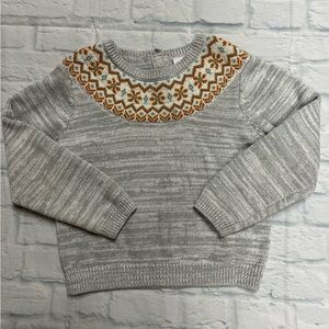 Little Lass Gray Sweater with Orange Nordic Pattern